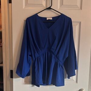 ANDREE BY UNIT Deep Blue V-Neck Blouse Royal Blue Beautiful Top